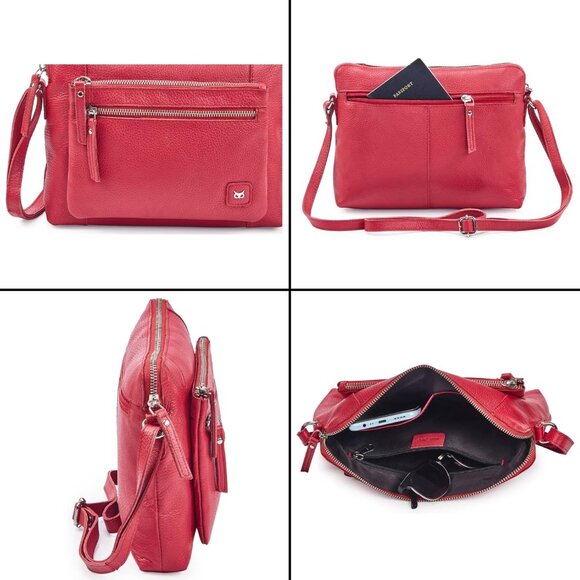 Women Red Imported Leather Polyester Crossbody Sling Shoulder Crossover Bag - Picture 6 of 6